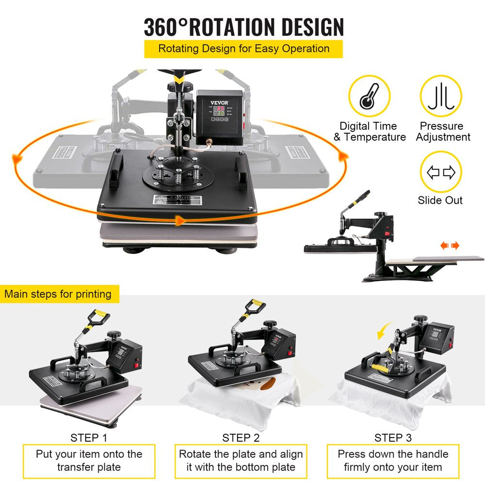 brand Heat Press 15X15 Inch 5 in 1 Heat Press Machine Digital Multifunctional Sublimation T-Shirt Heat Press Machine for T Shirts Hat Mug Cap Plate