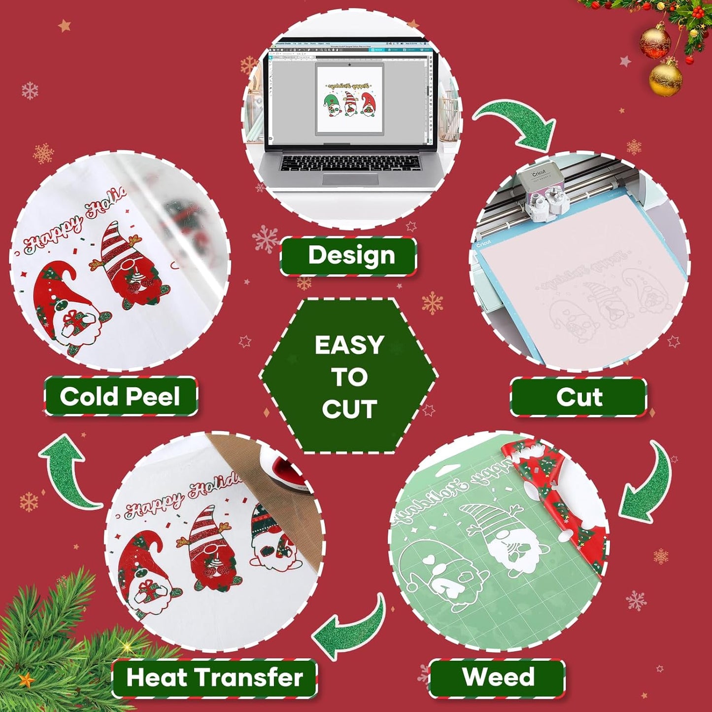 Christmas HTV Heat Transfer Vinyl - 13Pack Patterned Iron-On Vinyl Sheets, Buffalo Plaid & Glitter HTV Vinyl for T-Shirts, Compatible with Cricut & Silhouette for Christmas Gift