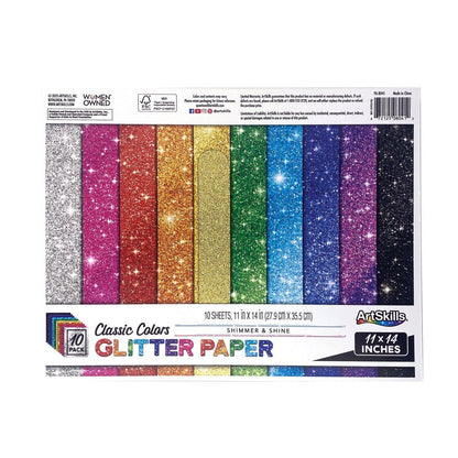 Glitter Paper for Arts and Crafts, Scrapbooking, 11" X 14", Assorted, 10 Pcs