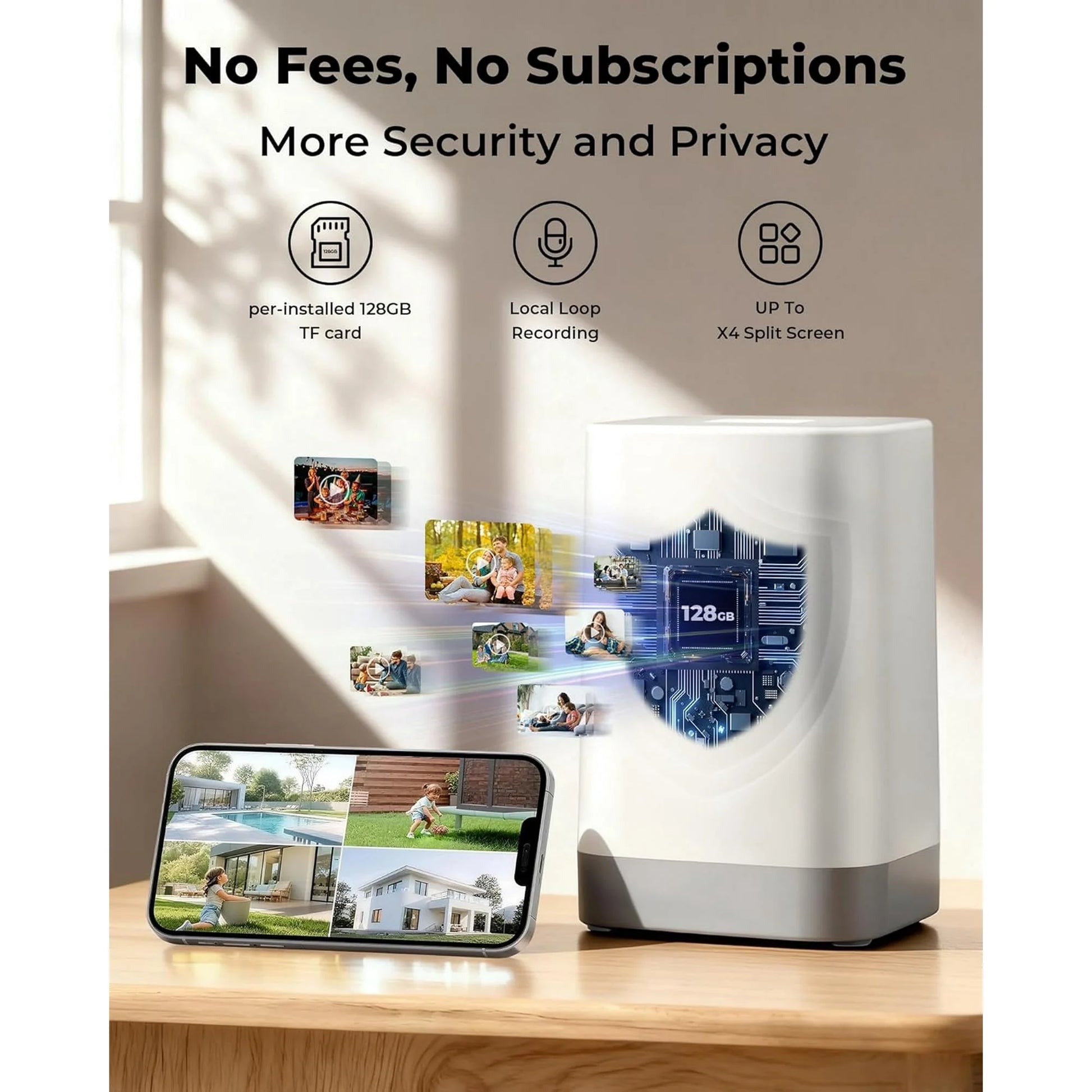 Security Cameras Wireless Outdoor, 5G&2.4G Wifi Cameras for Home Security, No Subscription Needed, 4 Cam-Kit,4Mp Solar Powered Security Cameras System, 360°PTZ,128GB Local Storage, Color Night Vision