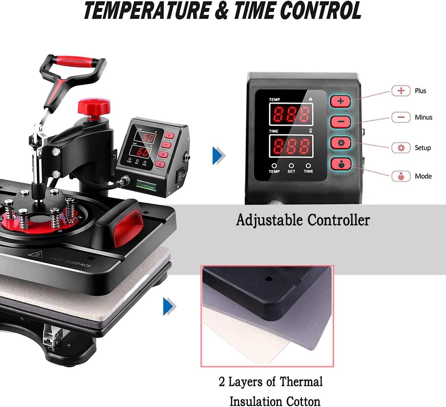 WHUBEFY Upgraded Heat Press Machine for Shirts 15 X 12 Inch T Shirt Press Machine 360-Degree Swing Digital Shirt Printing Heat Transfer Sublimation Machine 5 in 1 Combo for T Shirts Mugs Hat Plate Cap