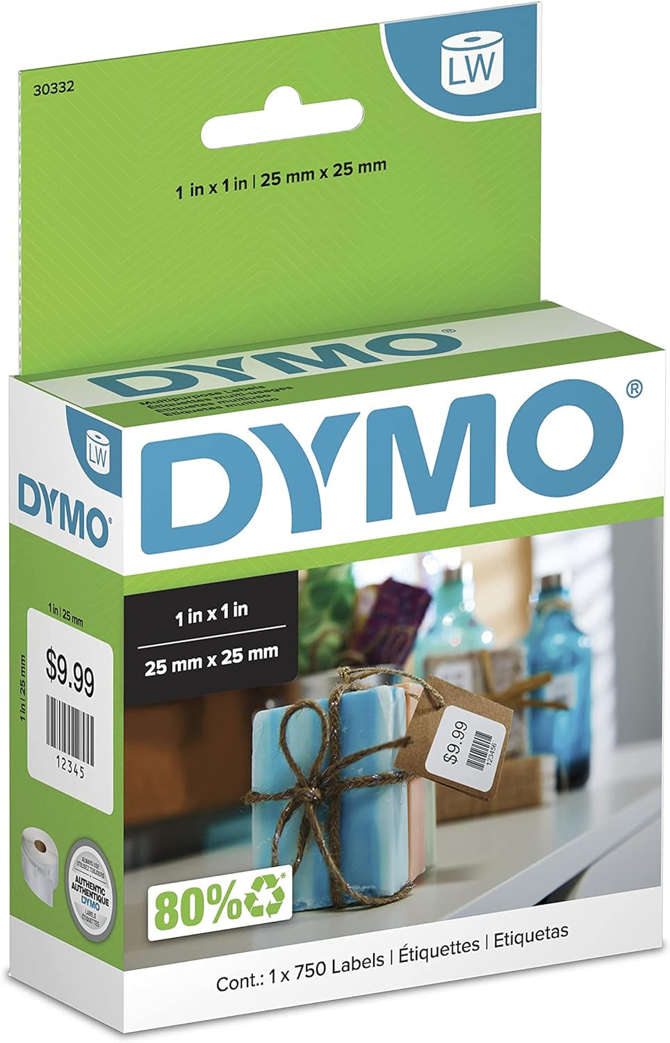 DYMO Authentic LW Multi-Purpose Square Labels DYMO Labels for Labelwriter Printers Great for Barcodes 1" X 1" 1 Roll of 750