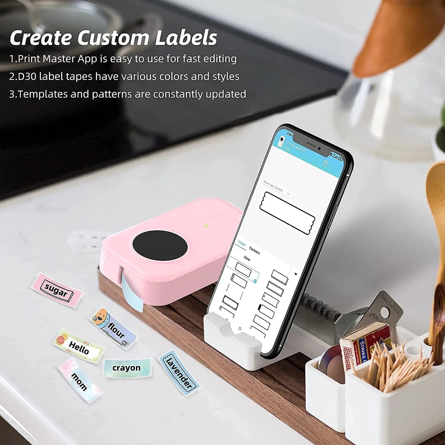 D30 Thermal Label Printer, Bluetooth Wireless Mini Pocket Smartphone Label Maker Machine with Tape, Compatible with Ios/Android, for Home, Office, and Supermarket（Pink）