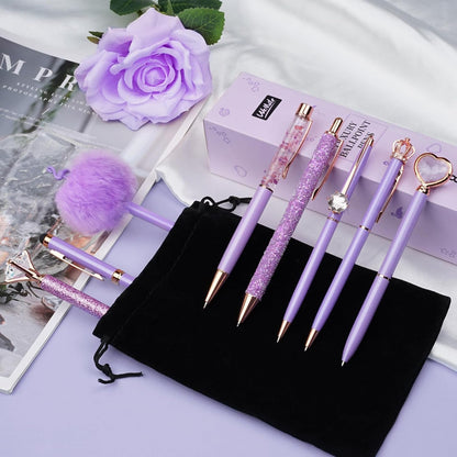 WEMATE 8Pcs Purple Pens, Metal Crystal Diamond Pen with Black & Blue Ink, Pens for Journaling, Office Supplies Fancy Pens for Women, Back to School Supplies for Girls Birthday (Purple)