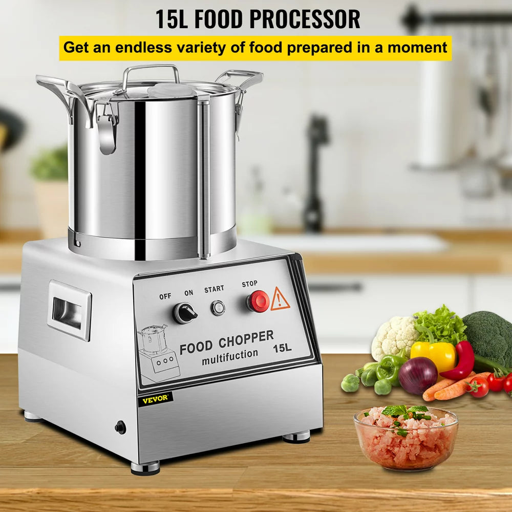 110V Commercial Food Processor 15L Stainless Steel Grain Grinder 1400W Electric Food Grinder Cutter Mixer Perfect for Meat or Vegetable Stuffing, Fruit or Peanut Jam, Grain Powder