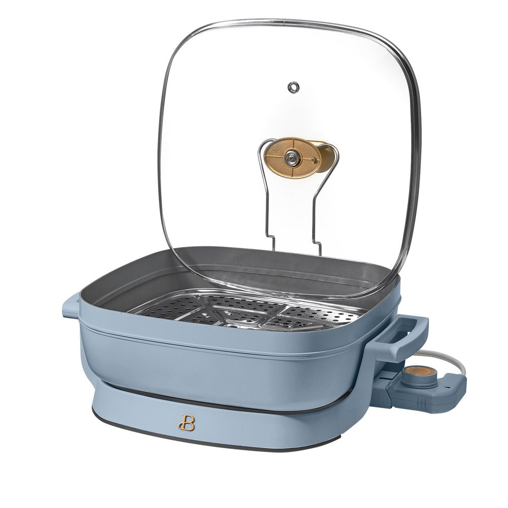 5 in 1 Electric Skillet - Expandable up to 7 Qt with Glass Lid, Cornflower Blue by Drew Barrymore