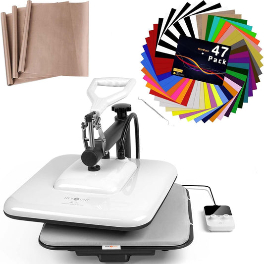 15X15 Heat Press Machine, 3Pcs Teflon Sheets, 47Pack HTV Vinyl Sheets
