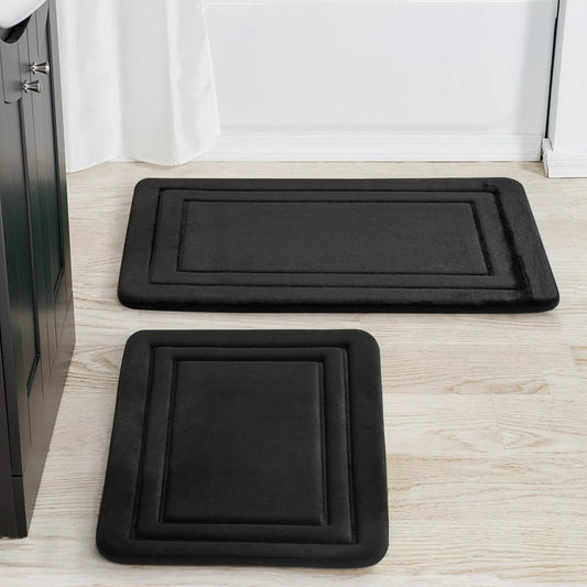 2 Piece Black Memory Foam Bath Rug Set, Available in Multiple Colors