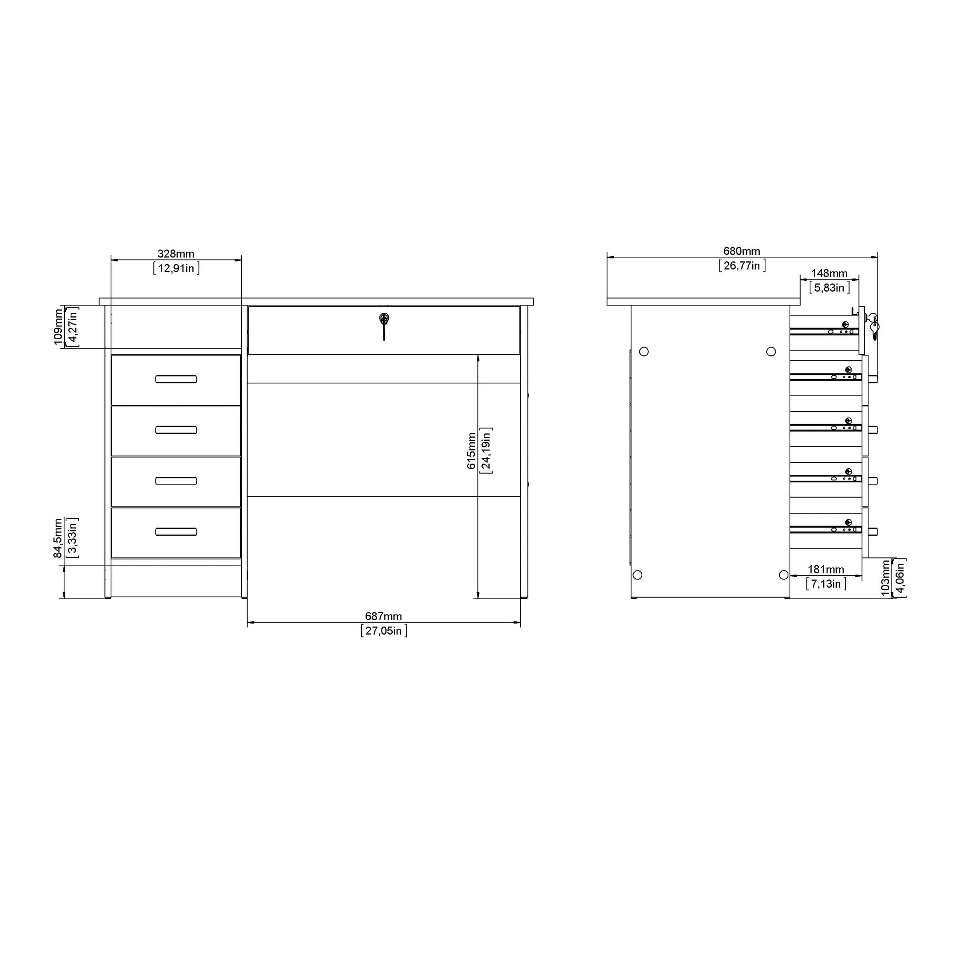 Walden 5 Drawer Office Desk with 1 Locking Drawer for Adults, White