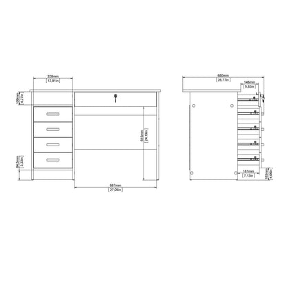 Walden 5 Drawer Office Desk with 1 Locking Drawer for Adults, White