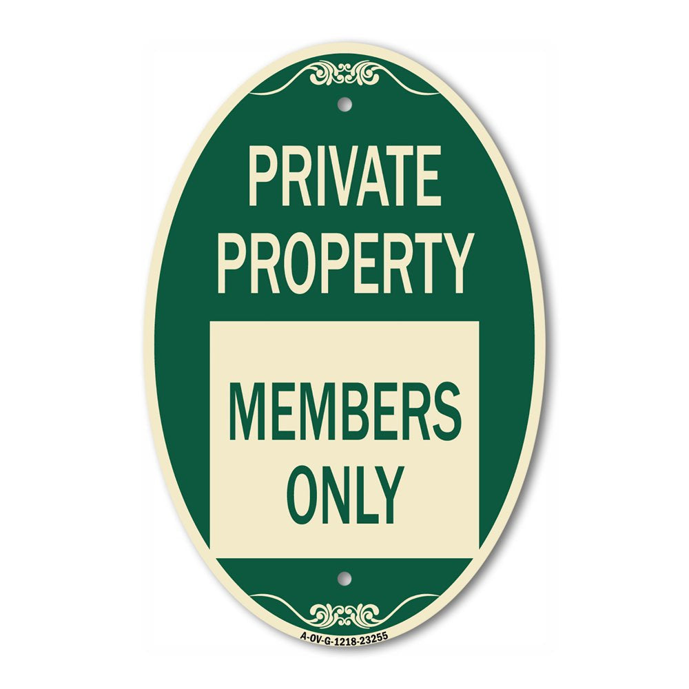 Designer Oval Series Sign - Private Parking Members Only | Green & Tan 12" X 18" Heavy-Gauge Aluminum Architectural Sign | Commercial Grade | Made in the USA
