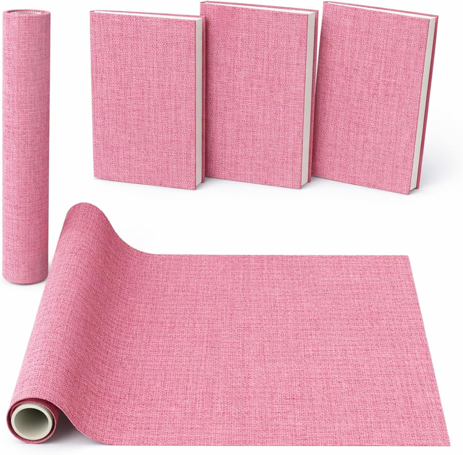 Pink Bookbinding Linen Fabric 57" X 17.3" for DIY Book Covers, Archival Grade Thick Backing, Durable Fray-Resistant Cloth for Wedding Albums, Scrapbooks & Custom Binding, Multi-Color Options (Pink)