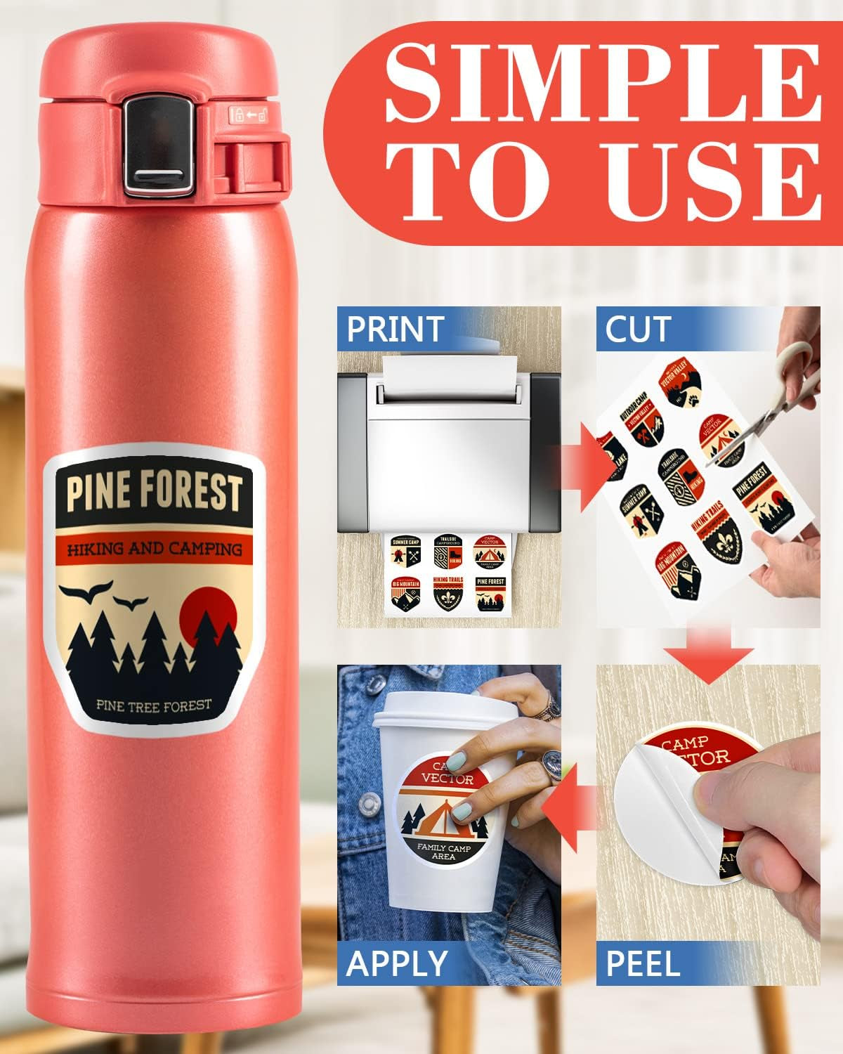 Lzerking Printable Vinyl Sticker Paper for Inkjet Printer - 25 Sheets Glossy White Self-Adhesive Waterproof Decal Sticker Paper - 8.5X11 Inches Dries Quickly Vivid Colors DIY Crafts