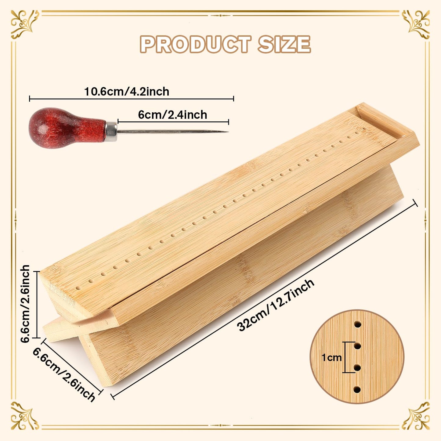 Gute Bamboo Book Binding Cradle with Awl,Hole Punch Tool for Bookbinding | Solid Bamboo Build,Ergonomic Rounded Edges,Weighted Anti-Slip Base,Compact & Portable,Easy to Store