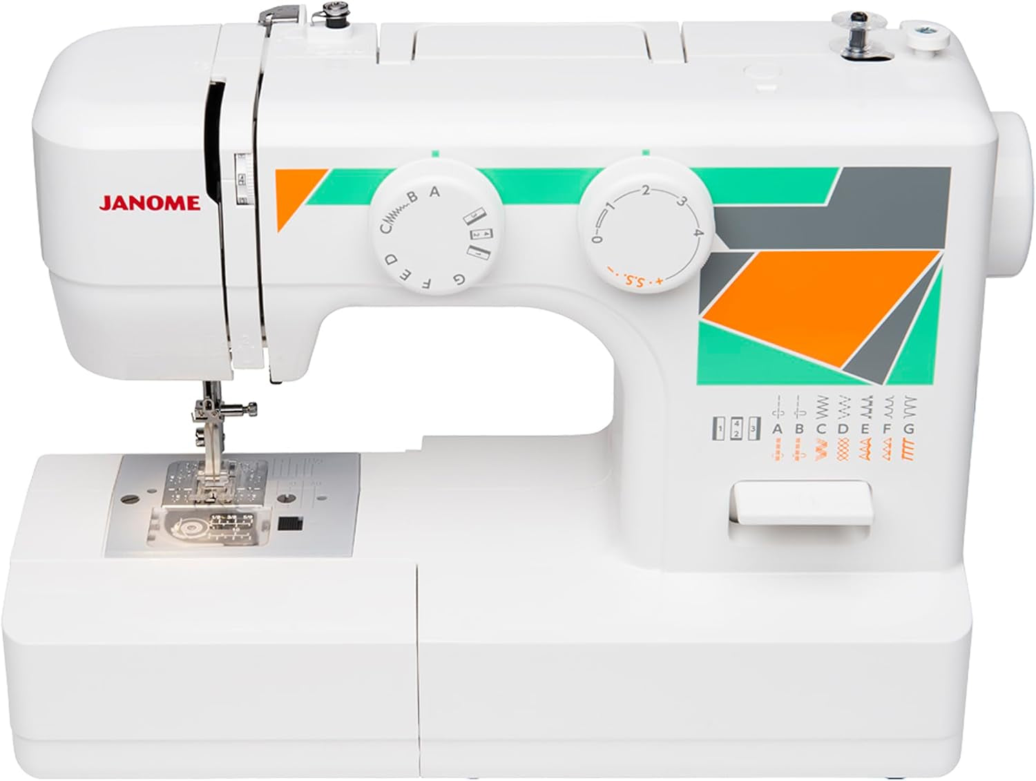 Janome MOD-15 Easy-To-Use Sewing Machine with 15 Stitches, Adjustable Stitch Length and 5-Piece Feed Dogs