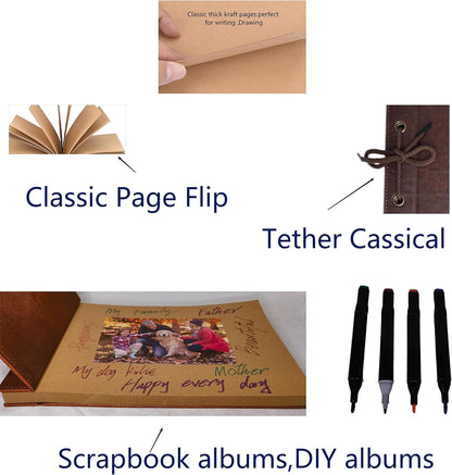Sublimation Photo Album Blanks Leather Diy Family Scrapbook Photo Album Expandable 11.6X7.5 Inches 80 Pages (Brown)