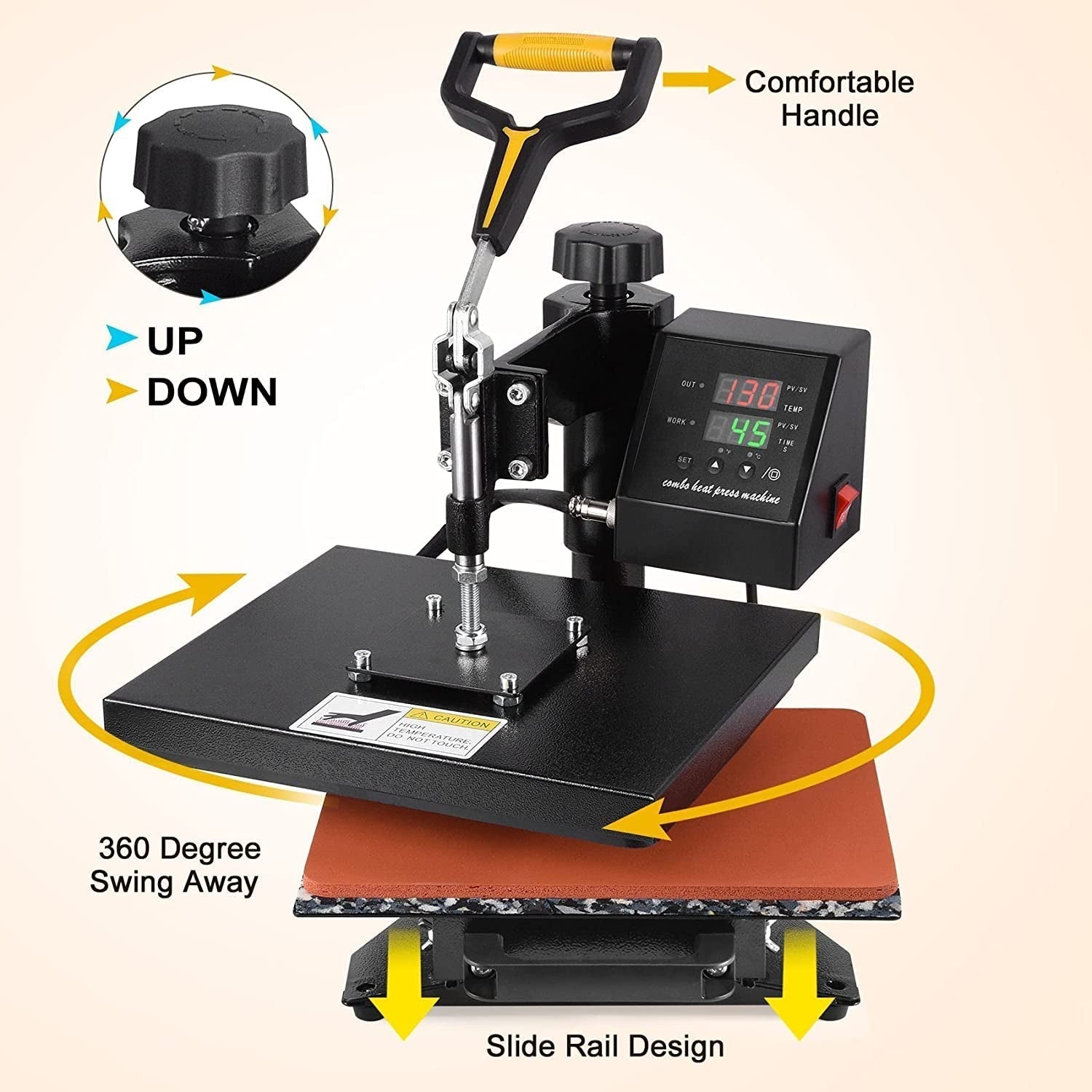 Heat Press 12" X 10" Professional Heat Transfer Digital Sublimation Machine 360 Degree Swing Away for T Shirts with Bonus 2 Teflon Sheet