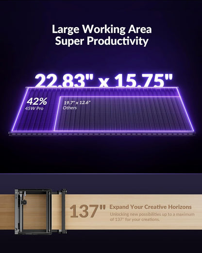 Vision Pro 45W Laser Cutter and Engraver Machine, with 2W IR Laser Module, 137” Auto Conveyor Feeder, Fume Extractor, Full Enclosure Laser Engraver for Jewelry Art Designer Small Business