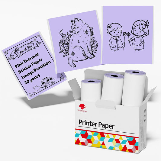 Phomemo Purple Self-Adhesive Thermal Paper, Glossy Sticker Paper Label for Phomemo M02/M02 Pro/M02S/P2S/M03/M04S Mini Sticker Printer, 50Mm X 3.5M, Diameter 28Mm, 3-Rolls, Image Time 20 Years