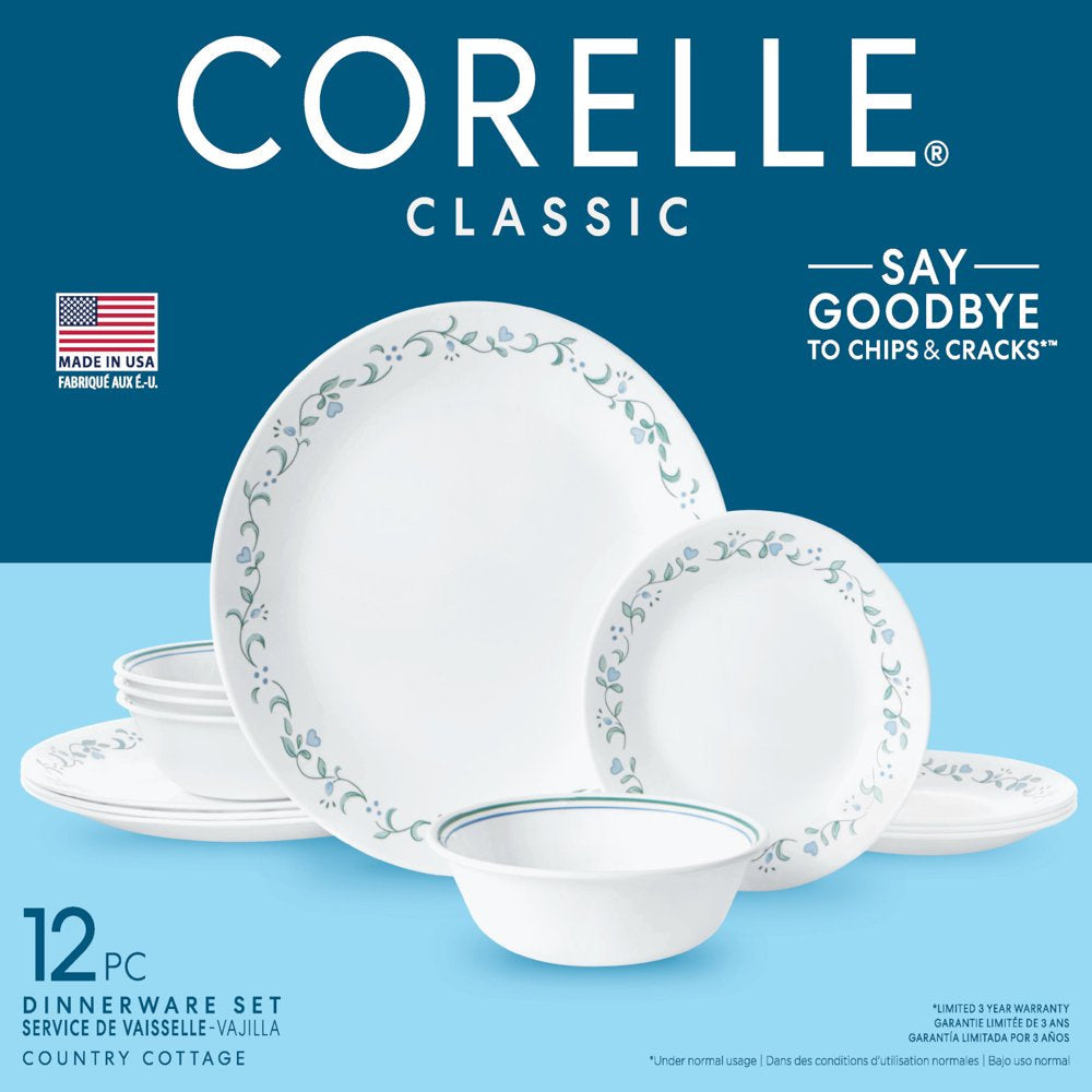 Country Cottage, White and Green round 12-Piece Dinnerware Set