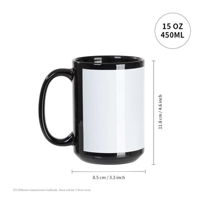 Wholesale 15 OZ Sublimation Ceramic Coffee Mugs Black with White Patch & Strong Inner Box 8 Pack