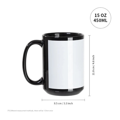 Sublimation Coffee Mugs Blank Black with White Patch 15 OZ 8 Pack