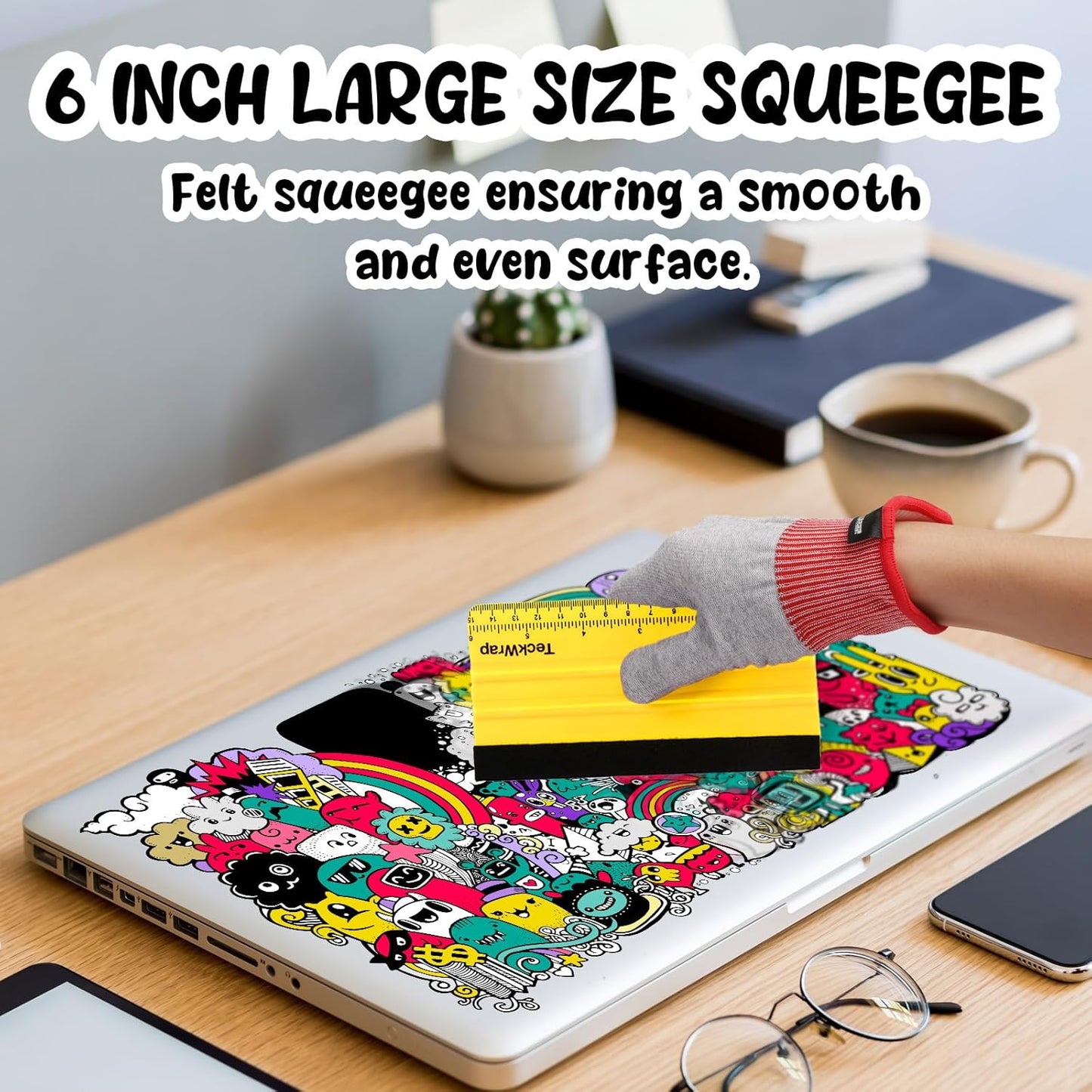 2 PCS Professional Plastic Felt Squeegee for Vinyl Decals, Inkjet Vinyl Sticker Paper, and Wallpaper - 6"X2.9"Decal Squeegee Tool, Scratch-Free Application (Yellow)