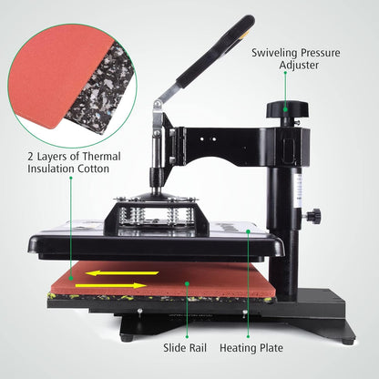 Slendor 5 in 1 Heat Press Machine 12X15 Inch 360-Degree Swing Away Digital T Shirt Pressing Machine Multifunction Heat Transfer Sublimation Combo for T Shirts Mugs Hat Plate Cap