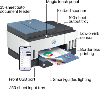 HP Smart Tank 7602 Wireless All-In-One Ink Tank Printer, Scanner, Copier with 2 Years of Ink Included, Best-For-Home Office, Cartridge-Free Refillable, Ai-Enabled (28B98A)