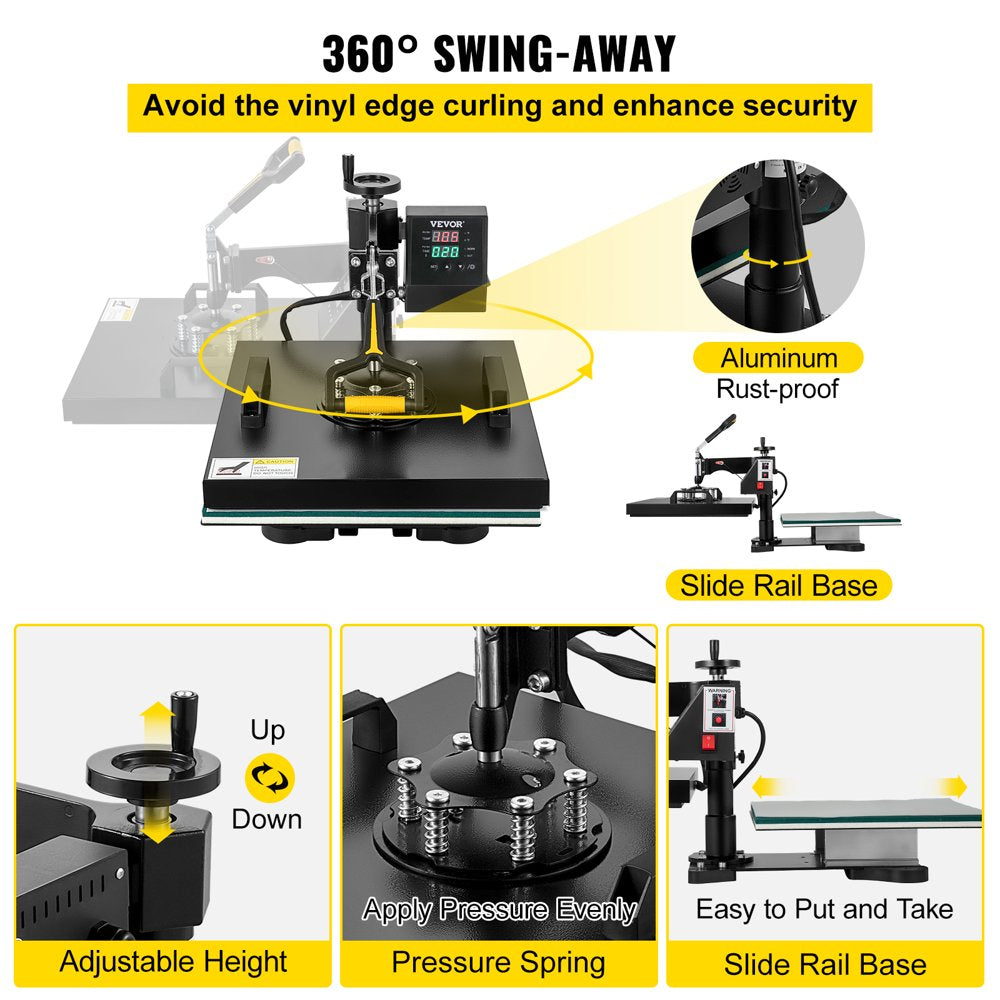 Heat Press Machine, 15X15In 2 in 1 Clamshell Sublimation Transfer Printer with Teflon Coated, Digital Precise Heat Control, Large Powerpress for T-Shirt Hat Cap