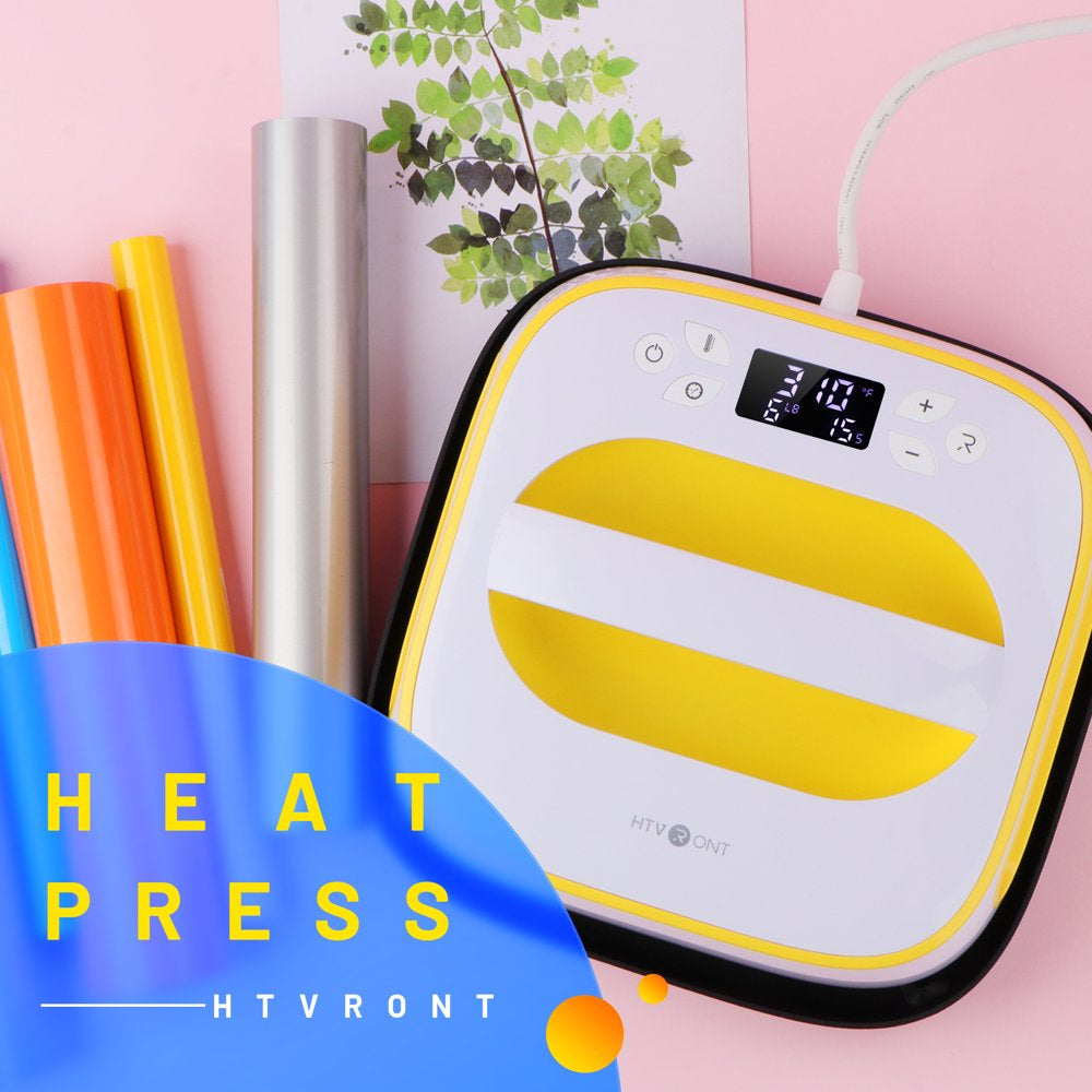 Lemon Yellow 10" X 10" Sublimation Heat Press Machine Portable Tshirt Press Machine Iron Press for Clothes & Hat & Bags