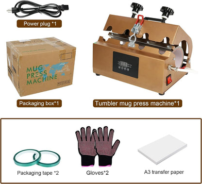 Tumbler Heat Press Machine,  Ceramic Mug Press for 11Oz 15Oz 16Oz 20Oz 30Oz Sublimation Blank Skinny Tumbler Glass, Cup Heat Press DIY Sublimation with Sheets Paper Heat Resistant Tape Gloves