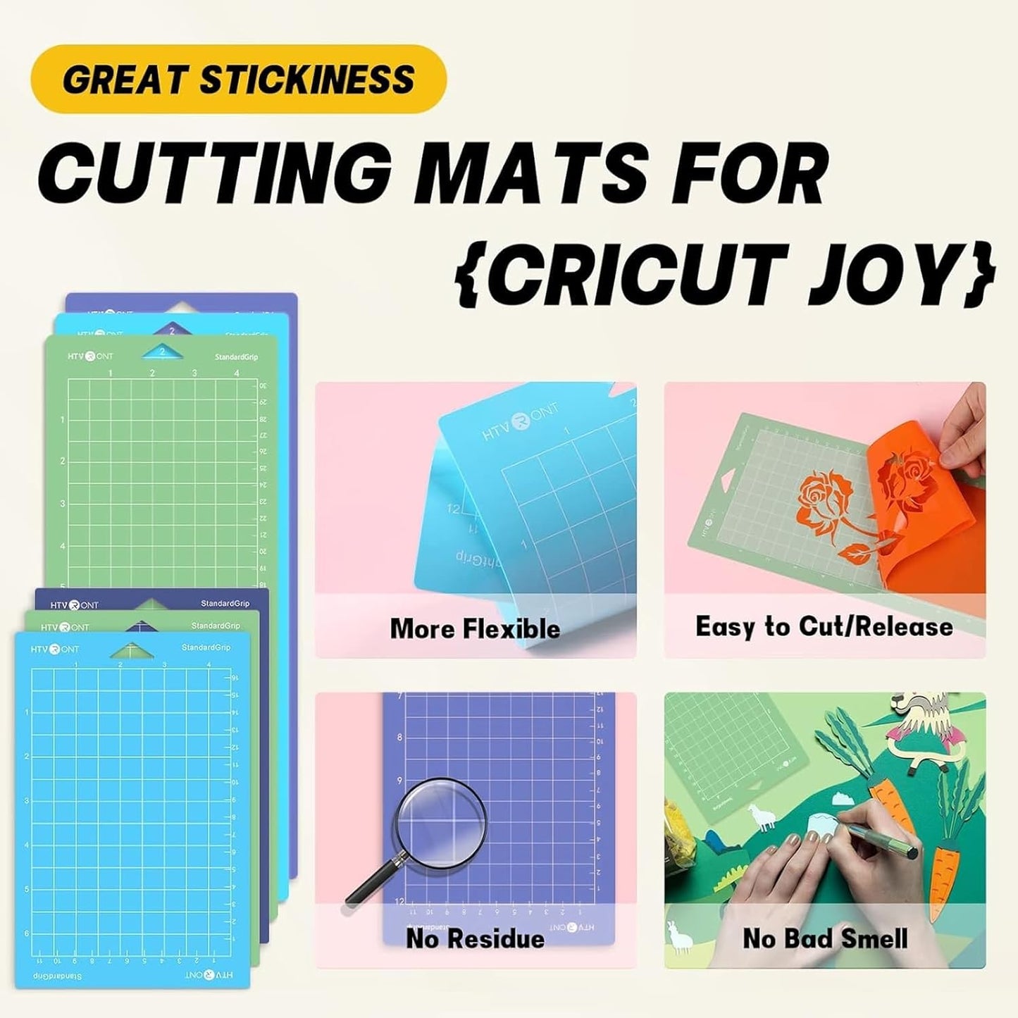 Cutting Mat Compatible with Cricut Joy, 6 Pack Cutting Mats (3 Pcs 4.5X12In & 3 Pcs 4.5X6.5In), Variety Adhesive Cutting Mats Replacement Accessories Compatible with Cricut Joy Accessories