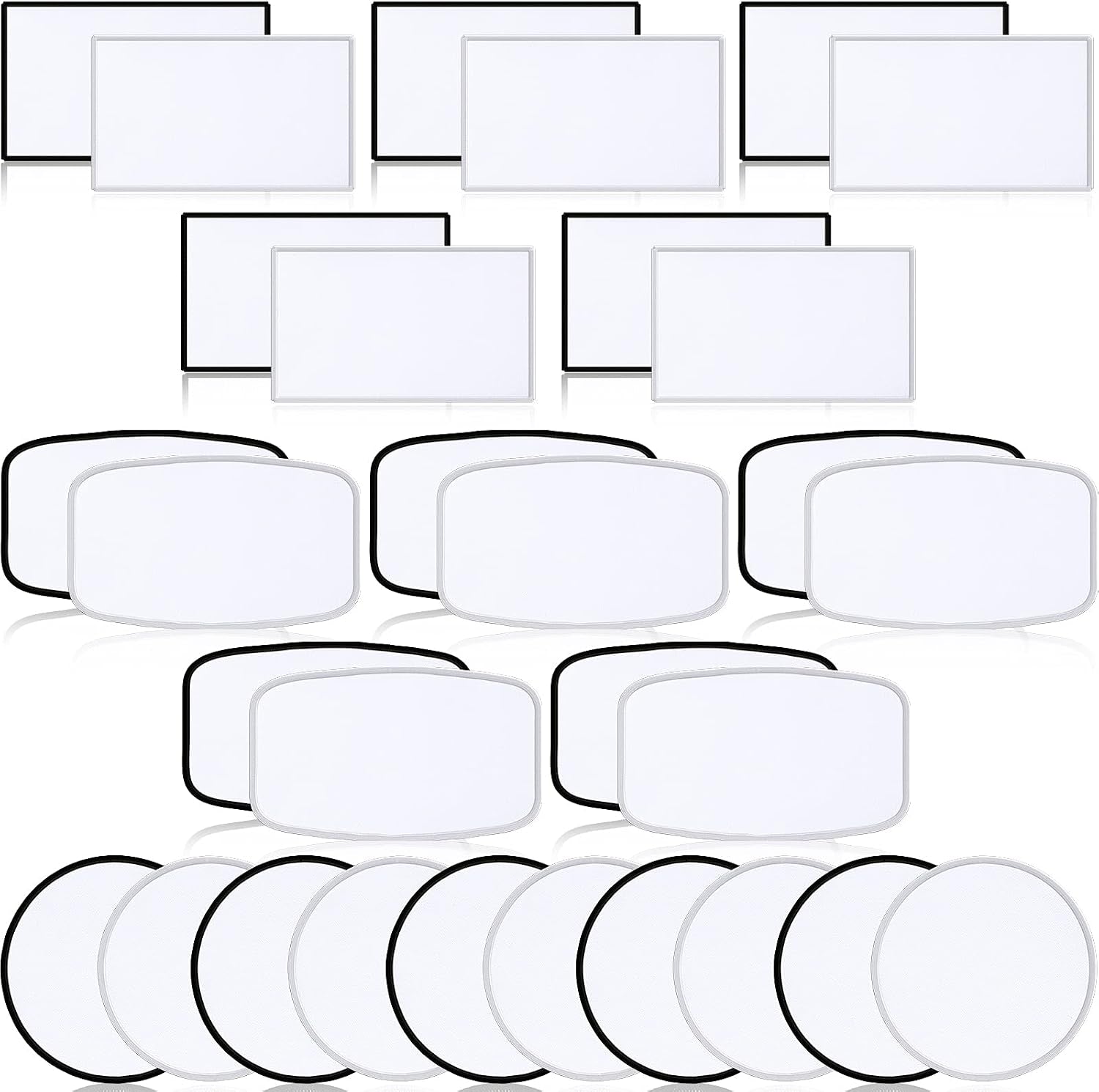 30 Pieces Sublimation Patches Fabric Iron-On Blank Patches 3 Shapes Repair Embroidery Sublimation Blank Hat Embroidery for DIY Crafts, Caps Clothes Shoes Bags Backpacks Uniforms(Black and White Frame)