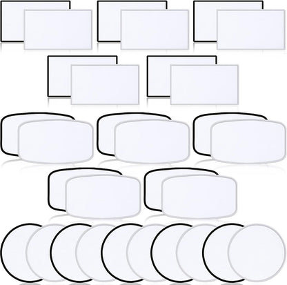 30 Pieces Sublimation Patches Fabric Iron-On Blank Patches 3 Shapes Repair Embroidery Sublimation Blank Hat Embroidery for DIY Crafts, Caps Clothes Shoes Bags Backpacks Uniforms(Black and White Frame)