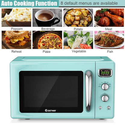 0.9Cu.Ft. Retro Countertop Compact Microwave Oven 900W 8 Cooking Settings Green