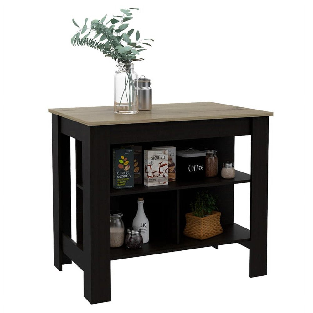 Light Oak/Black Wengue Modern Engineered Wood Cala Kitchen Island