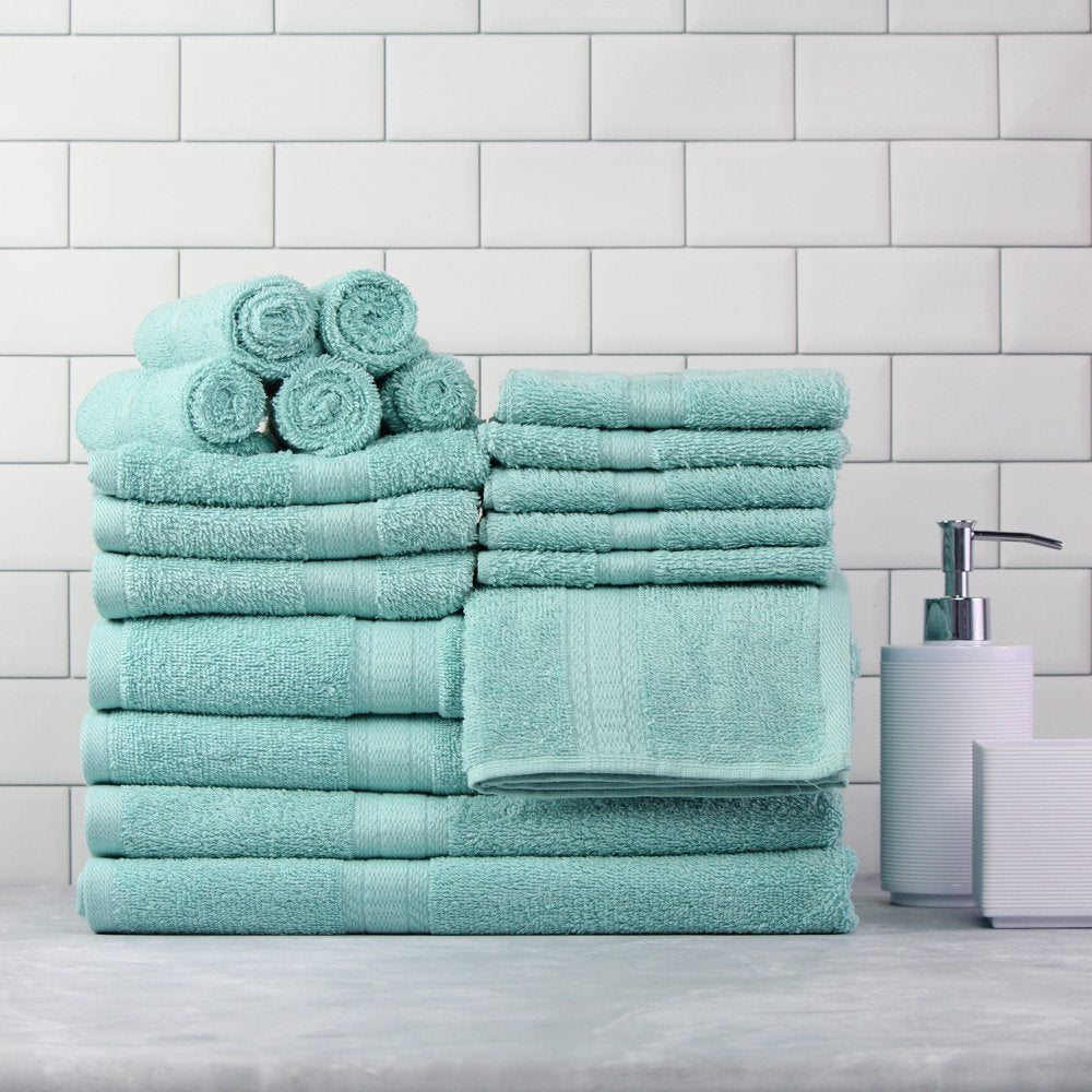 Basic Solid 18-Piece Bath Towel Set Collection, Aqua