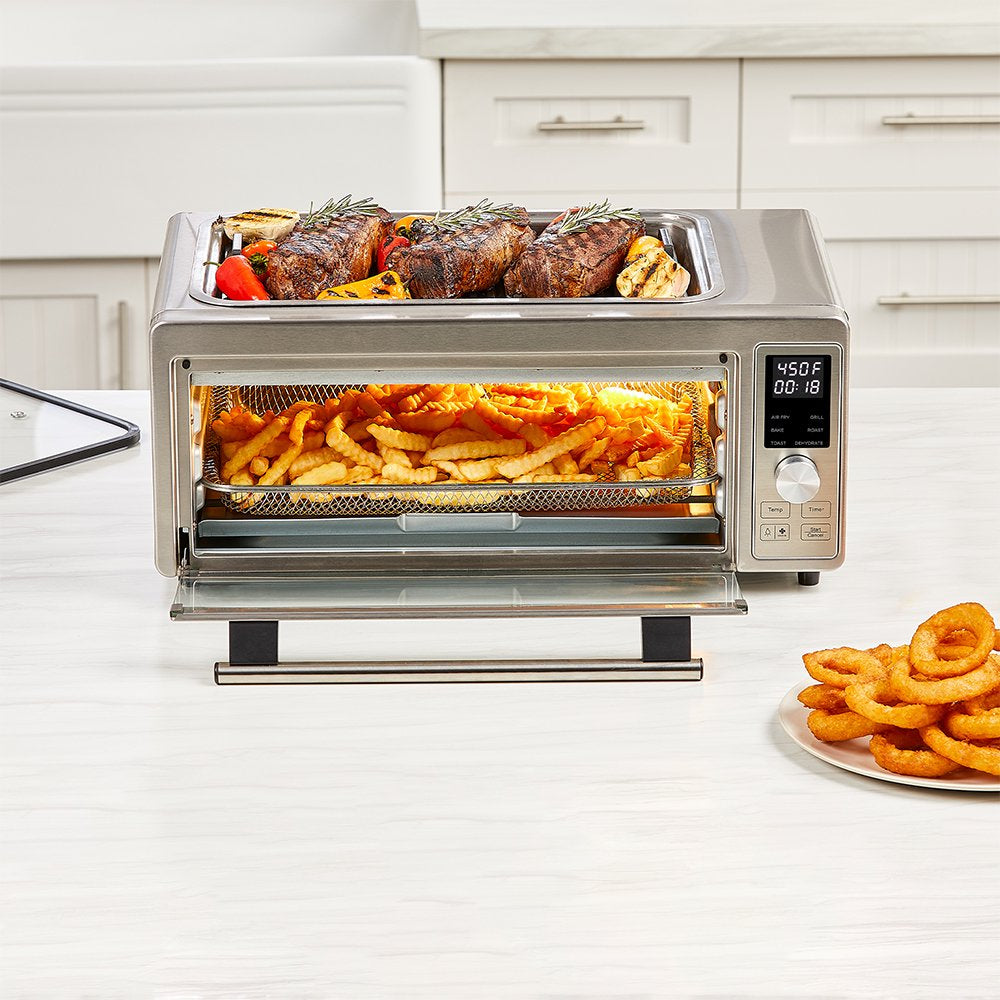 Power Grill 360 Plus, 6-In-1 Electric Indoor Grill and Air Fryer Toaster Oven with Smokeless Technology, XL Family-Size Capacity