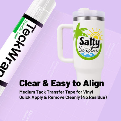 Clear Transfer Tape for Vinyl -12INCH X 10 Ft,White Alignment Grid for Heat Transfer Vinyl, Printable HTV, DIY Decals, Signs, Stickers, Adhesive Vinyl