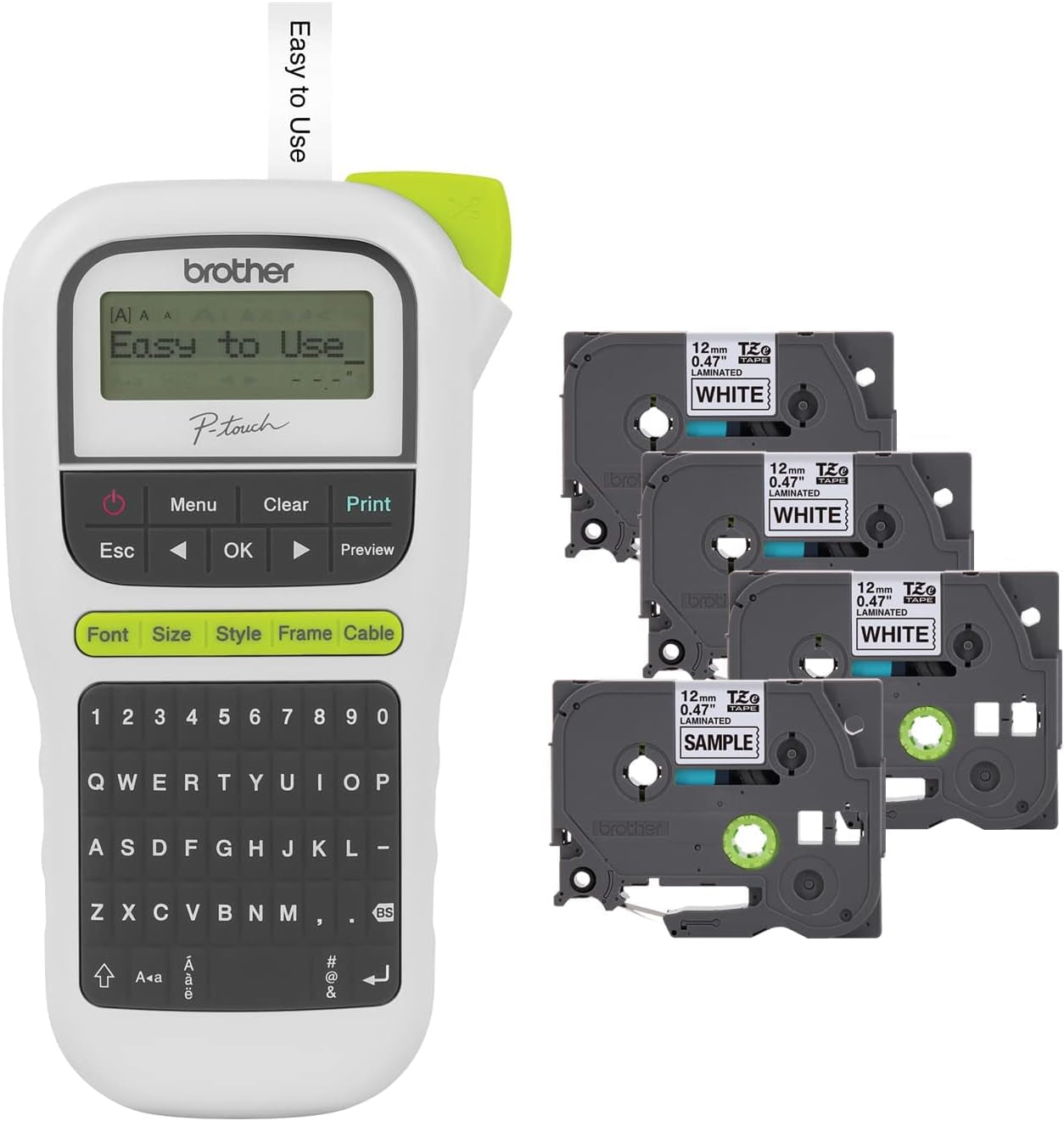 P-Touch, PTH110BP, Easy Portable Label Maker Bundle (4 Label Tapes Included), White, Small