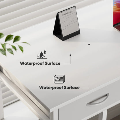 Small Desk Fabric Drawers & Storage Shelves, Home Office Computer Desk, Writing Desk Small Space Desk Study Table for Home, Bedroom, 48 Inch, White