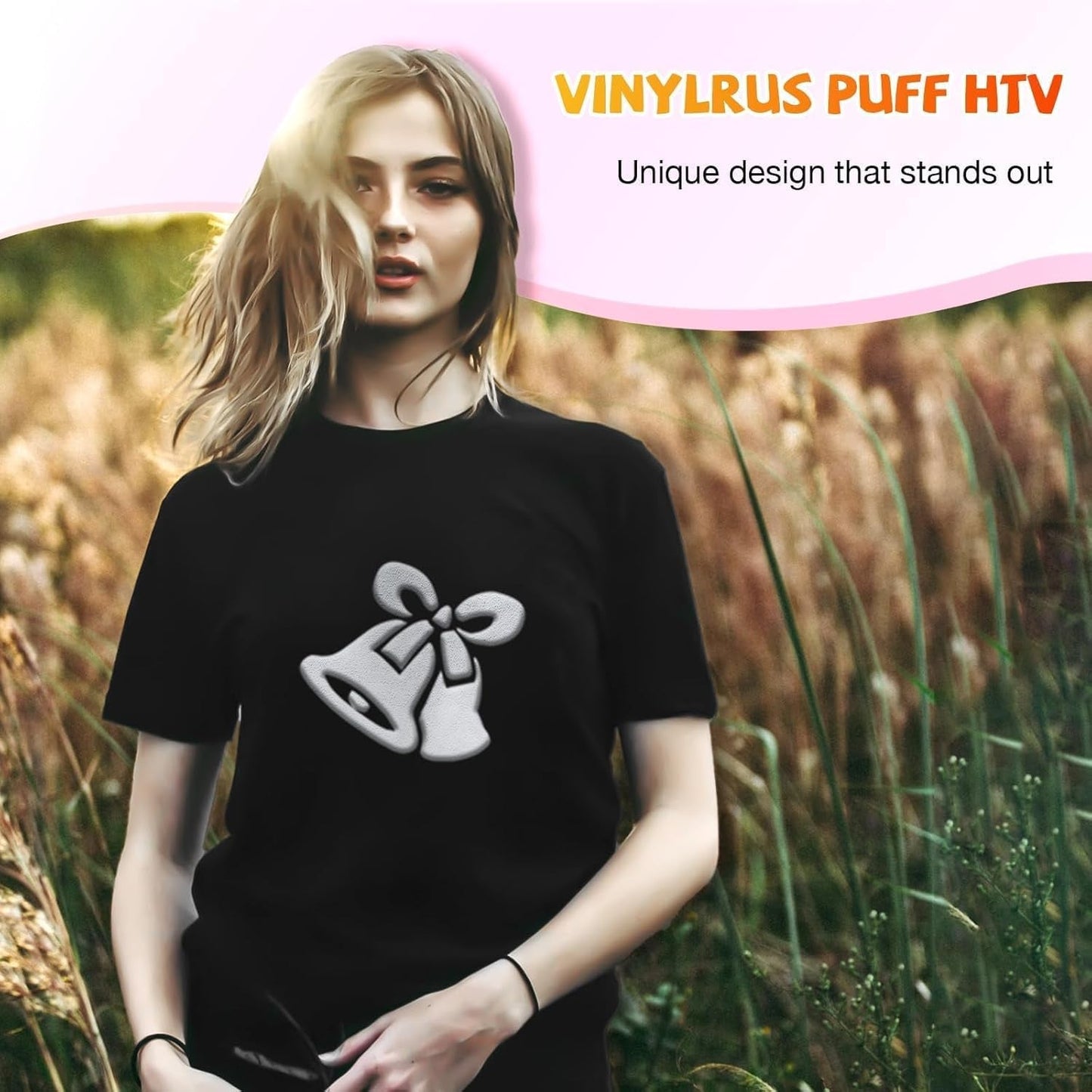 Vinylrus White Puff Vinyl Heat Transfer 3D -12” X 6Ft Puff Iron on Vinyl for T-Shirt, Puff HTV Vinyl Roll for Silhouette Cameo, or Maker, Easy to Cut and Weed