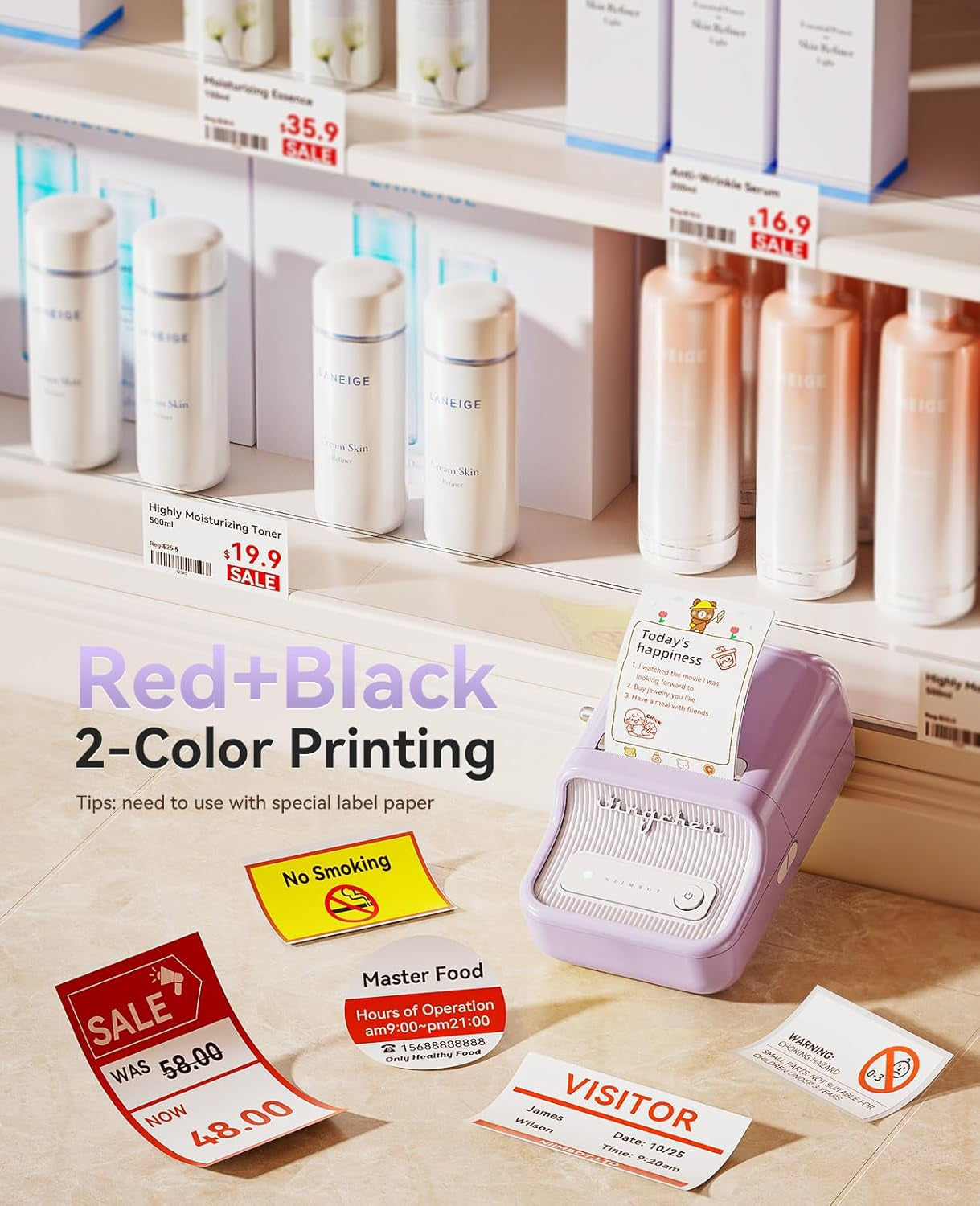 NIIMBOT B21 Pro Label Maker, 300DPI HD Label Printer, Ideal for Notes,Photos, Study Graphics, Memo Maker,50X30Mm Label(Purple)