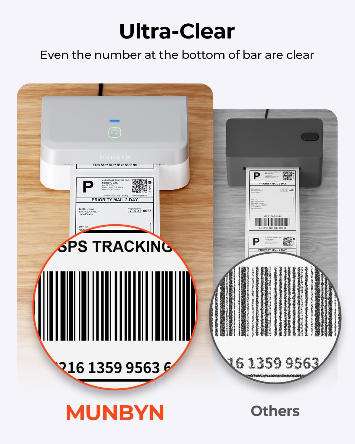 MUNBYN Bluetooth Thermal Label Printer RW403B, Wireless 4X6 Shipping Label Printer for Small Business, Compatible with Android, Iphone, Windows, Mac, Chromebook, Print Width 1.57"-4.25" (Grey)