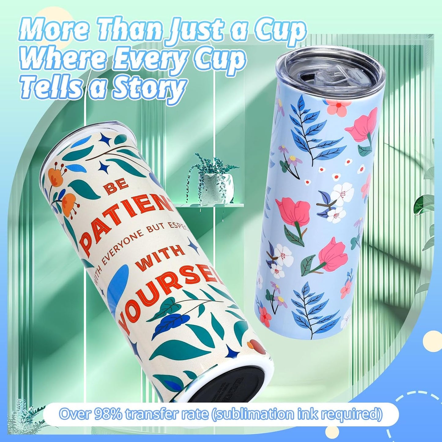 Sublimation Tumblers 12 PCS - 20 OZ Sublimation Tumbler Blanks with Sublimation Paper/Shrink Wrap Films/Heat Tape/Straws/Straw Brush - Sublimation Blanks Products for Gift/Diy Craft