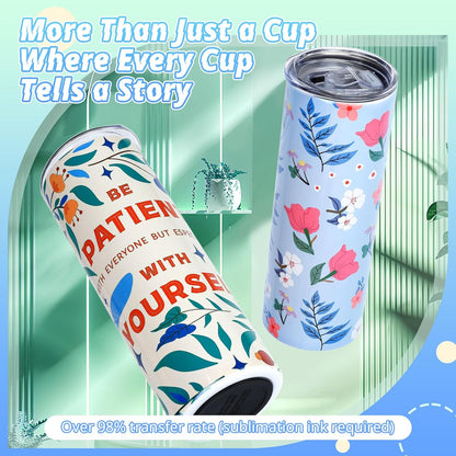 Sublimation Tumblers 12 PCS - 20 OZ Sublimation Tumbler Blanks with Sublimation Paper/Shrink Wrap Films/Heat Tape/Straws/Straw Brush - Sublimation Blanks Products for Gift/Diy Craft