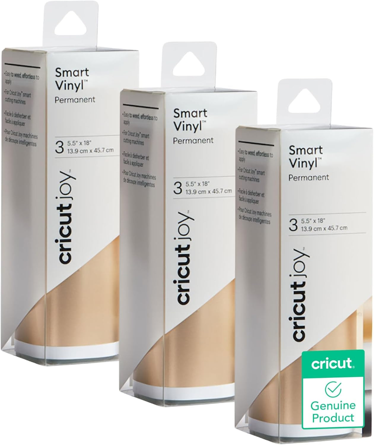 Cricut Smart Permanent Vinyl (5.5In X 18In, Matte Metallic Elegance Sampler) for Joy Machine, Permanent Vinyl for Cricut Joy, Matless Cutting Permanent Adhesive Vinyl, 3Pk