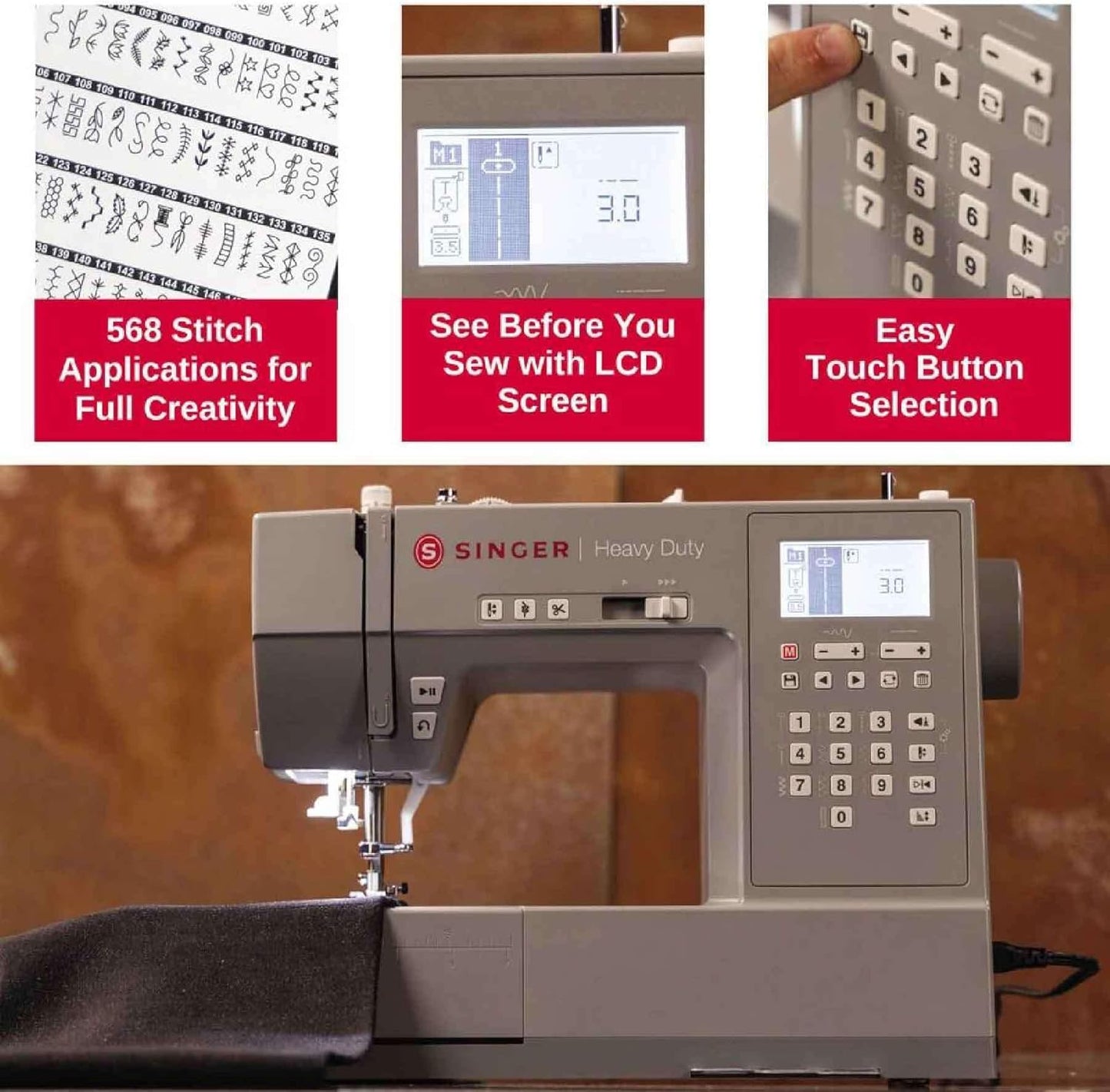 SINGER Heavy Duty 6800C Computerized Sewing Machine with Accessory Kit | Strong Motor with Enhanced Piercing Power, 586 Stitch Applications, LCD Screen, Full Metal Frame & 1-Step Buttonhole