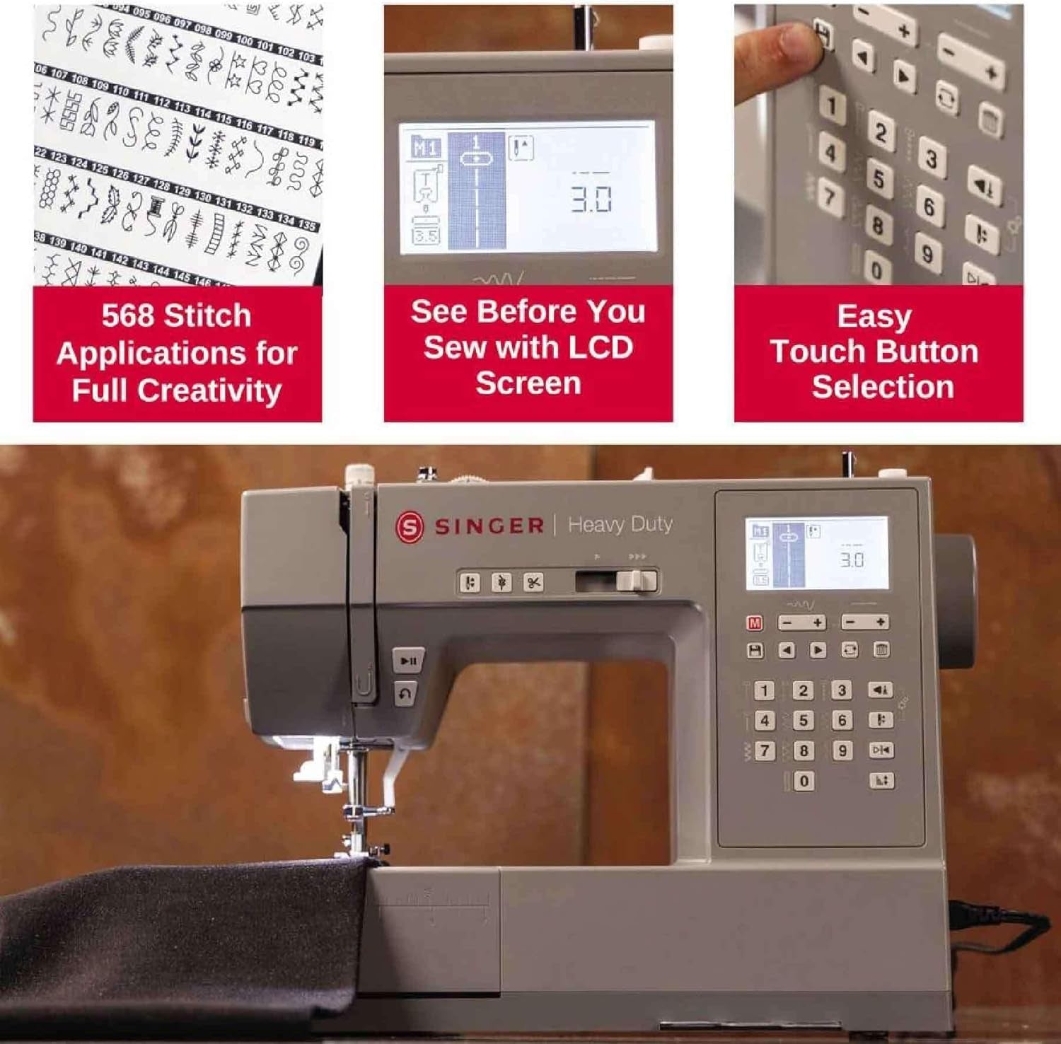 SINGER Heavy Duty 6800C Computerized Sewing Machine with Accessory Kit | Strong Motor with Enhanced Piercing Power, 586 Stitch Applications, LCD Screen, Full Metal Frame & 1-Step Buttonhole